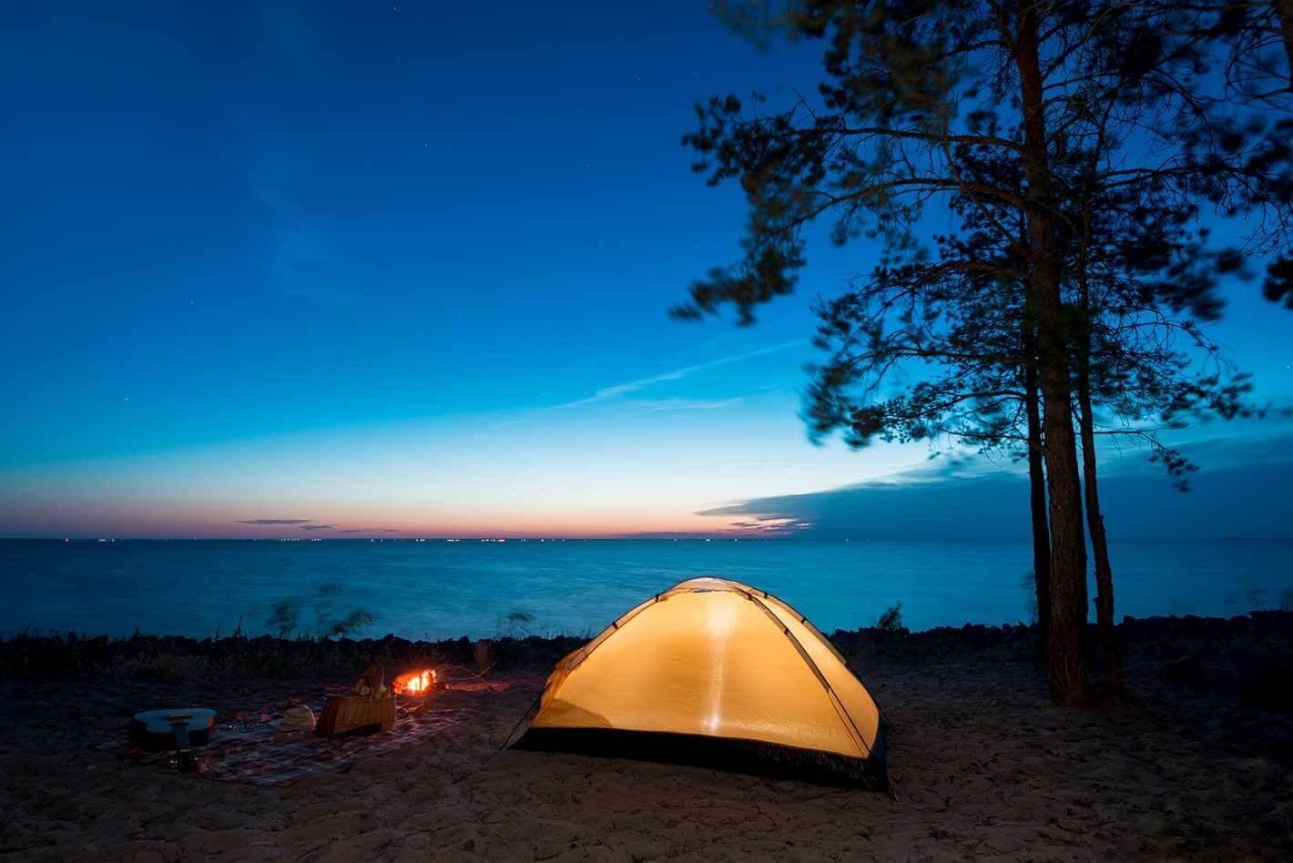 Tent under night sky